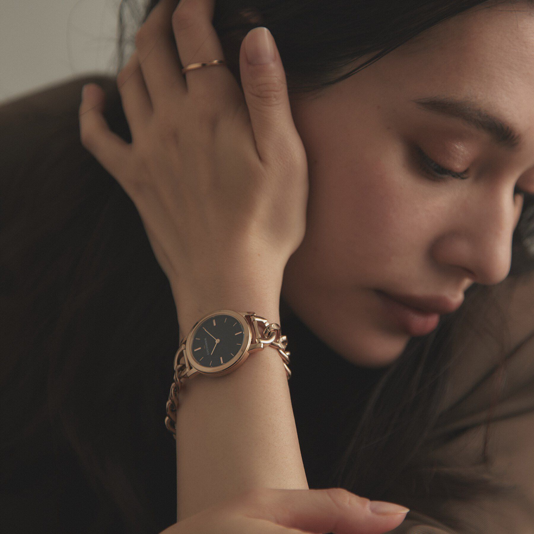 COCOSHNIK「RGラウンドチェーンベルト ウォッチ（ブラックマット）」|腕時計|