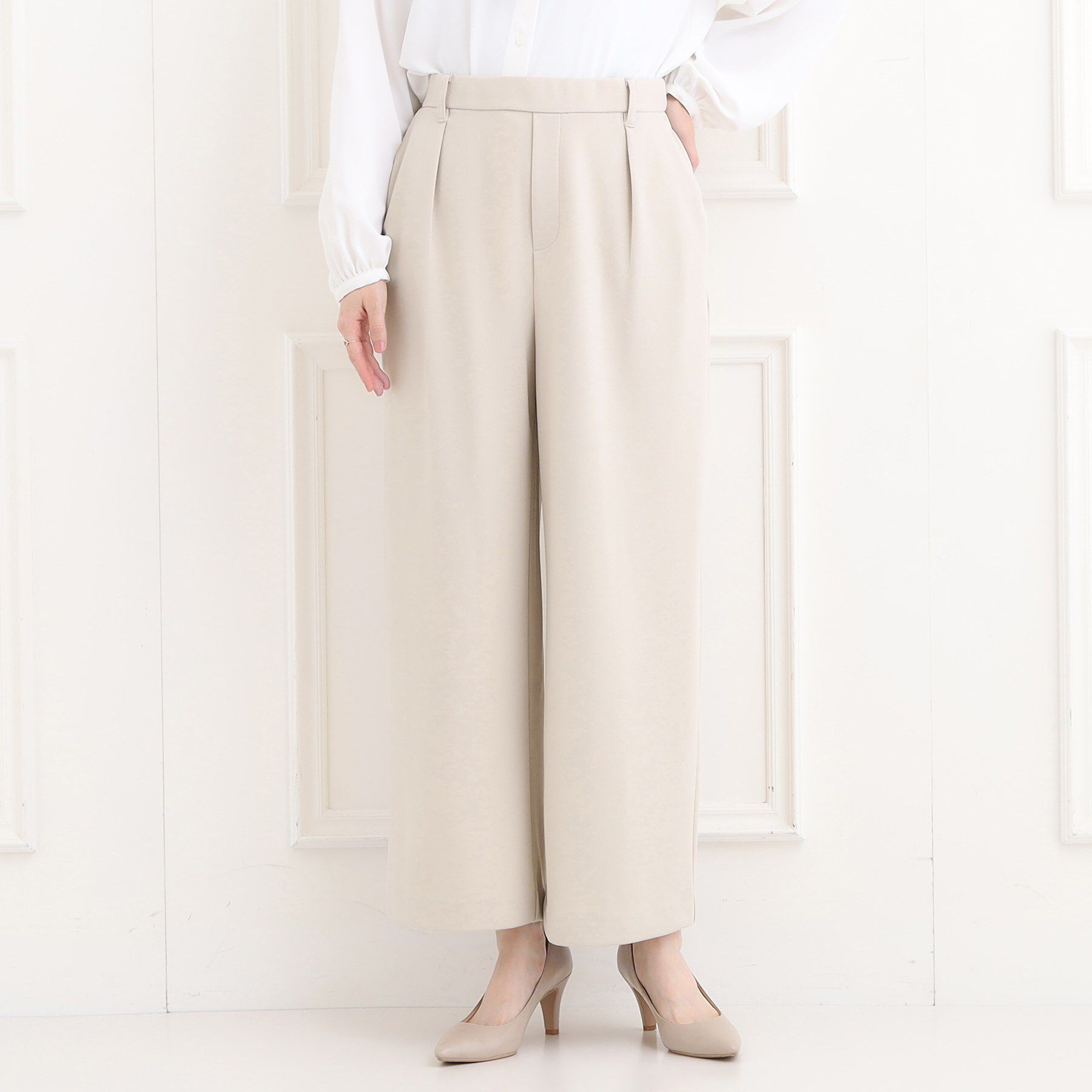 SHOO･LA･RUE「【洗濯機可/セットアップ可/S-3L】きちんと楽に。カットジョーゼットワイドパンツ」|その他|