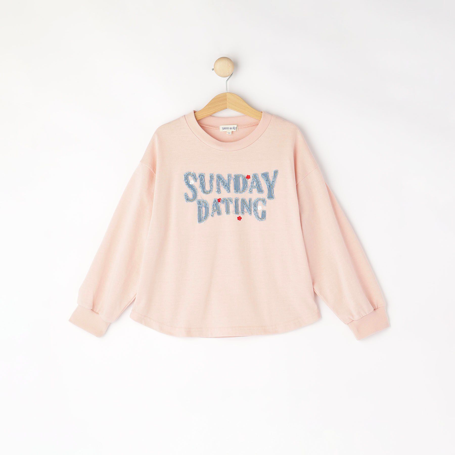 SHOO･LA･RUE「【100-150cm】デニムロゴデザインロンT」|Tシャツ・カットソー|ライトピンク(070