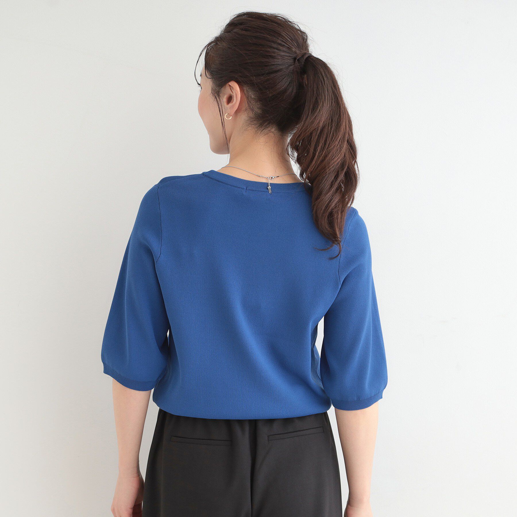 SHOO･LA･RUE「【毎日洗える/S-LL】上半身がすっきり見える　多機能5分袖ニット」|ニット・セーター|