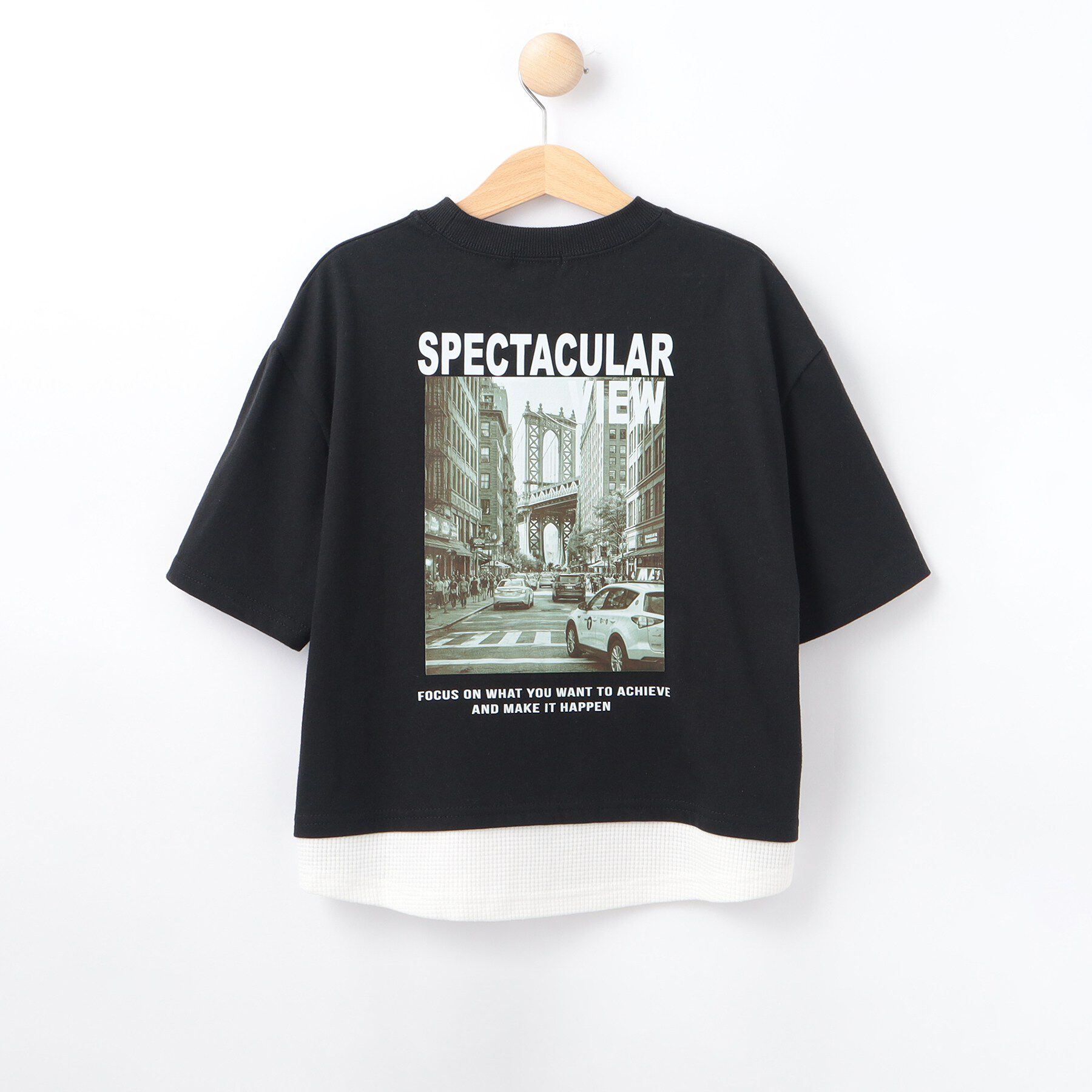 SHOO･LA･RUE「【100-150cm】ドッキングバックフォトTシャツ」|Tシャツ・カットソー|