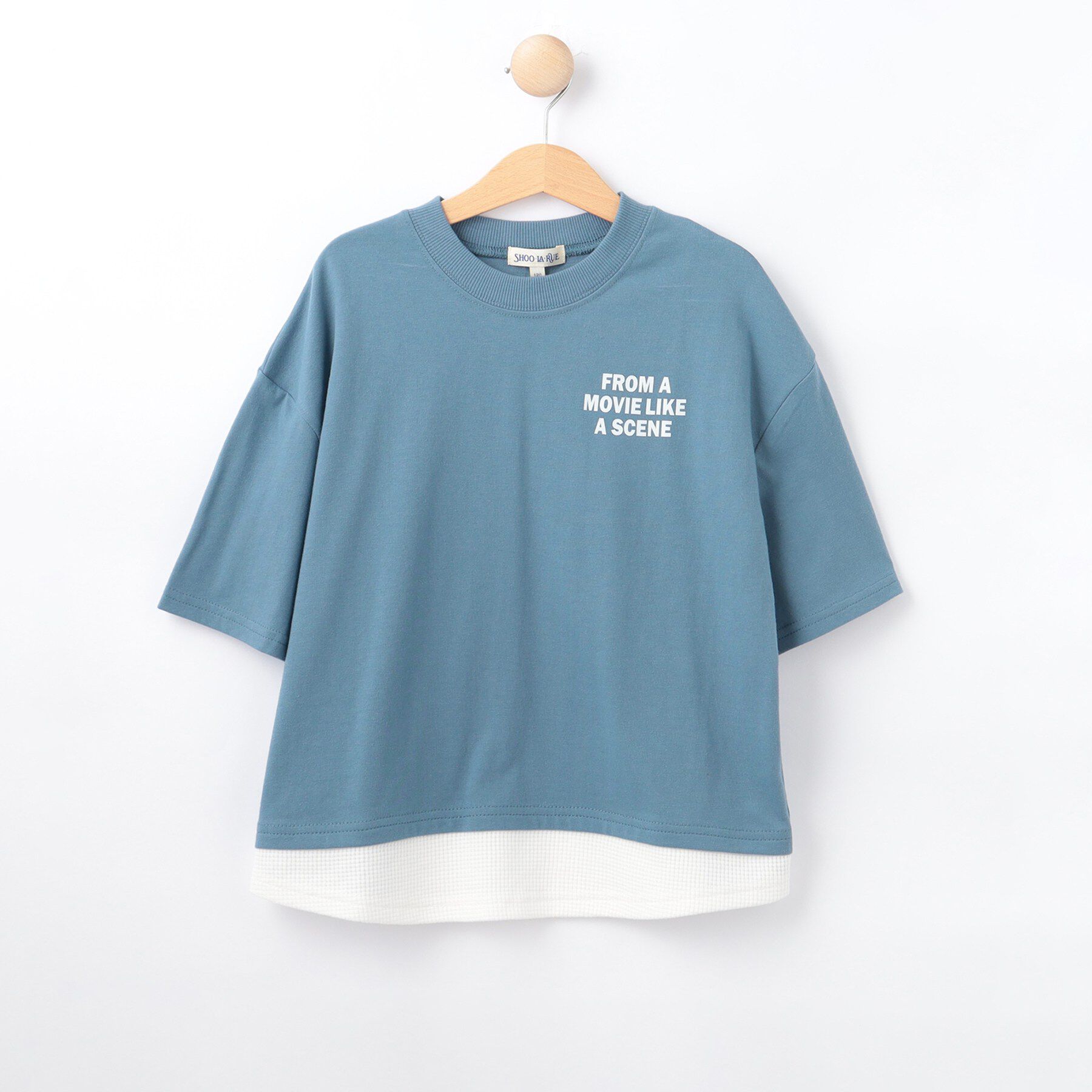 SHOO･LA･RUE「【100-150cm】ドッキングバックフォトTシャツ」|Tシャツ・カットソー|ブルー(093)