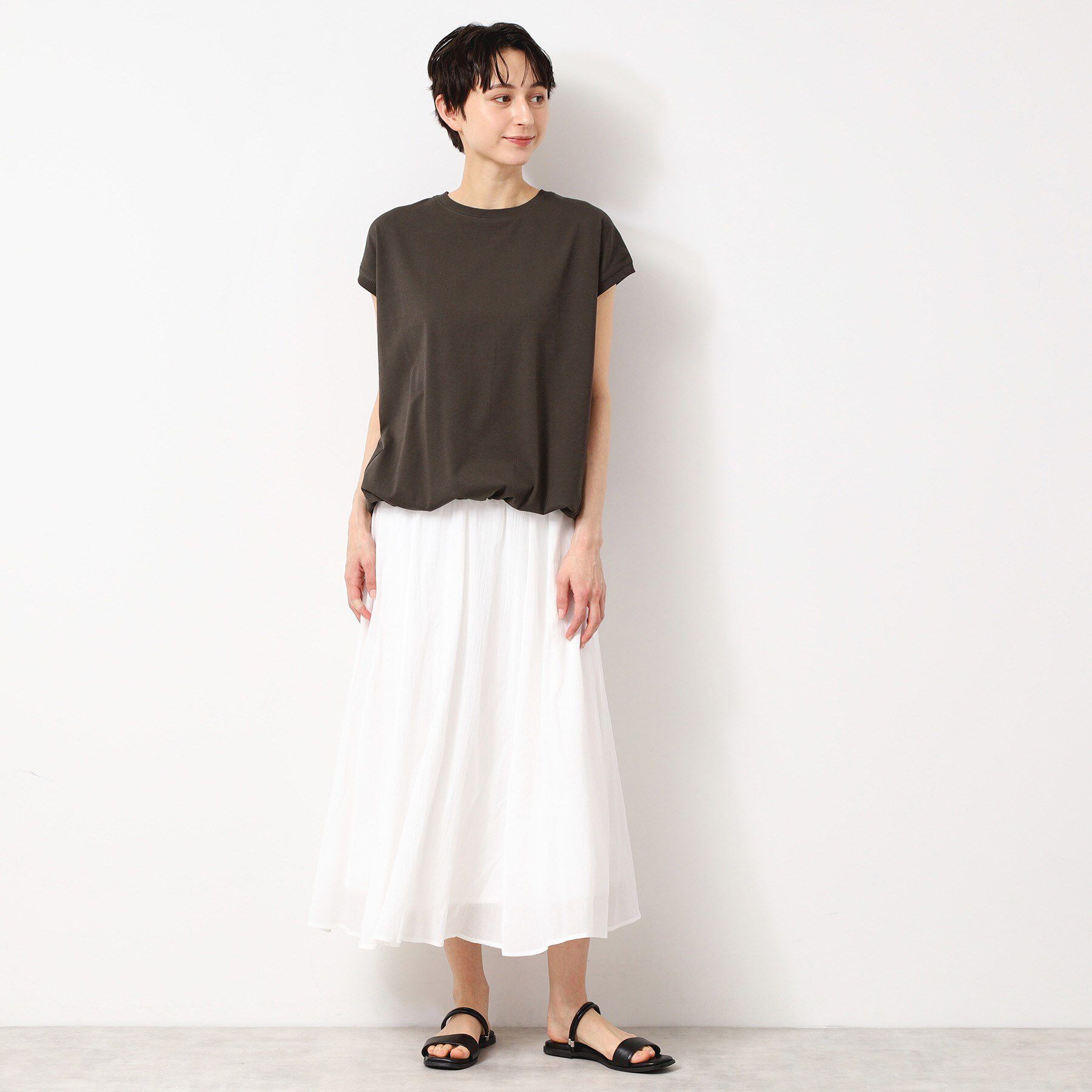 Dessin「【洗える・UV】ドローコード付きフレンチスリーブカットソー」|Tシャツ・カットソー|