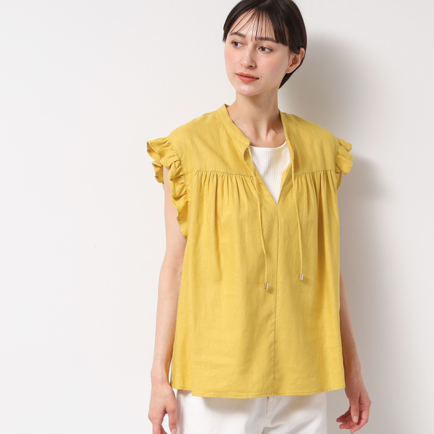 Dessin「【洗える】レーヨン麻フリルスリーブブラウス」|シャツ・ブラウス|