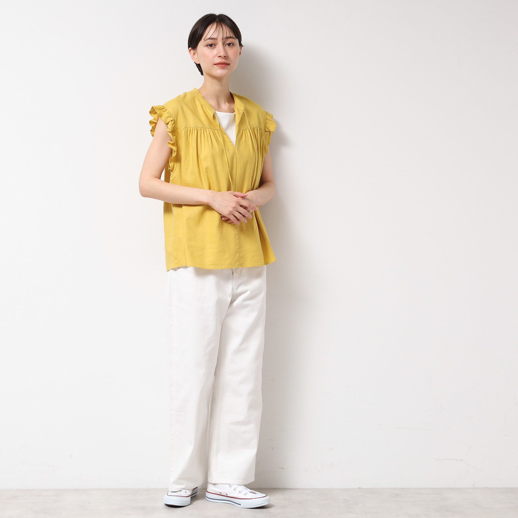 Dessin「【洗える】レーヨン麻フリルスリーブブラウス」|シャツ・ブラウス|