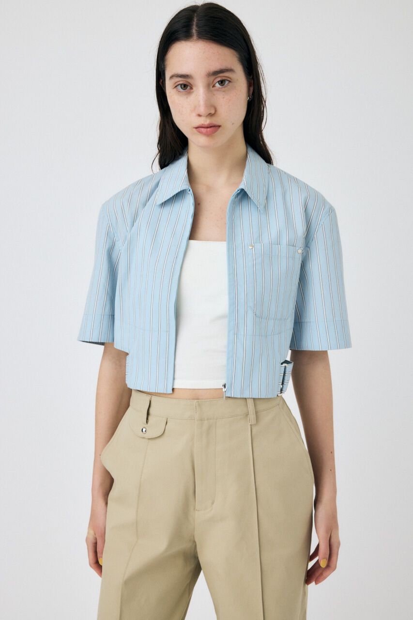 MOUSSY「CROPPED BELTED シャツ」|シャツ・ブラウス|柄BLU5