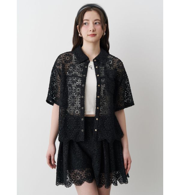 CALNAMUR「FLOWER LACE HALF SLEEVE SHIRTS/フラワーレースハーフスリーブシャツ」|シャツ・ブラウス|