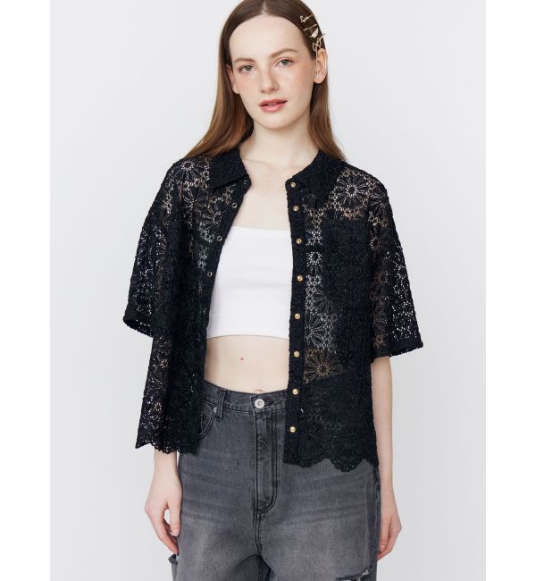 CALNAMUR「FLOWER LACE HALF SLEEVE SHIRTS/フラワーレースハーフスリーブシャツ」|シャツ・ブラウス|