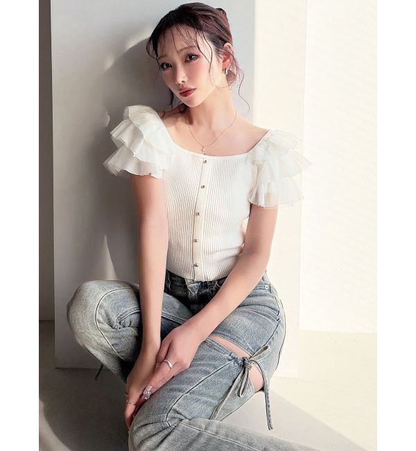 RESEXXY「ショルダーフリルニットトップス」|ニット・セーター|