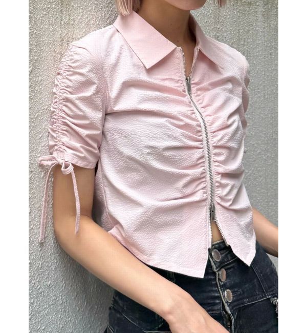 EMODA「ギャザージップシャツトップ」|Tシャツ・カットソー|