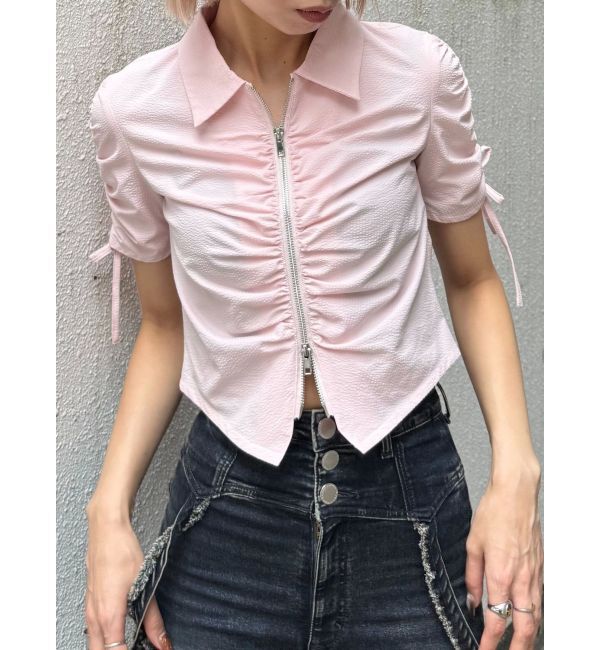 EMODA「ギャザージップシャツトップ」|Tシャツ・カットソー|