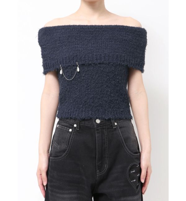 EMODA「カールシャギーパールニットタンクトップ」|ニット・セーター|ネイビー