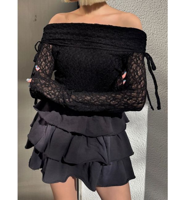 EMODA「レースオフショルダートップ」|Tシャツ・カットソー|ブラック