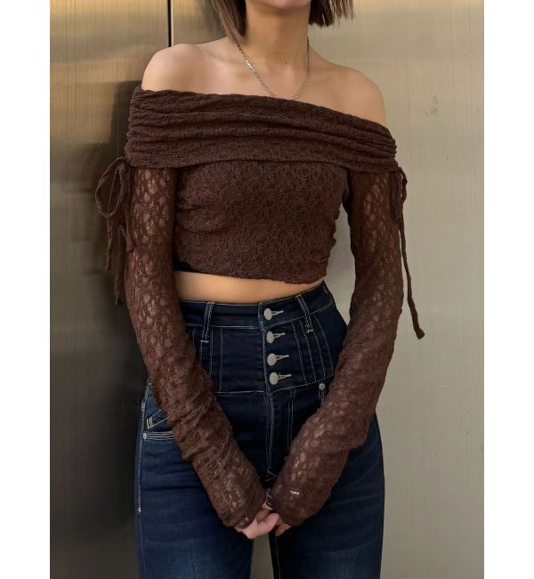 EMODA「レースオフショルダートップ」|Tシャツ・カットソー|ブラウン