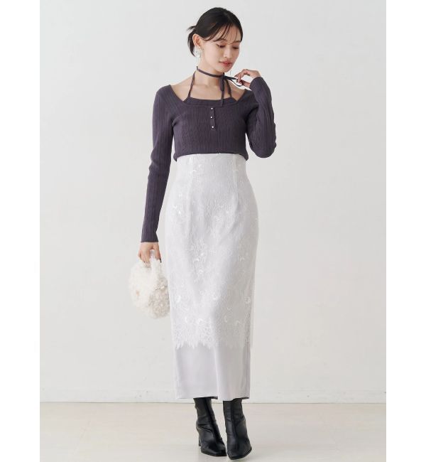 MERCURYDUO「レースレイヤードナロースカート」|スカート|