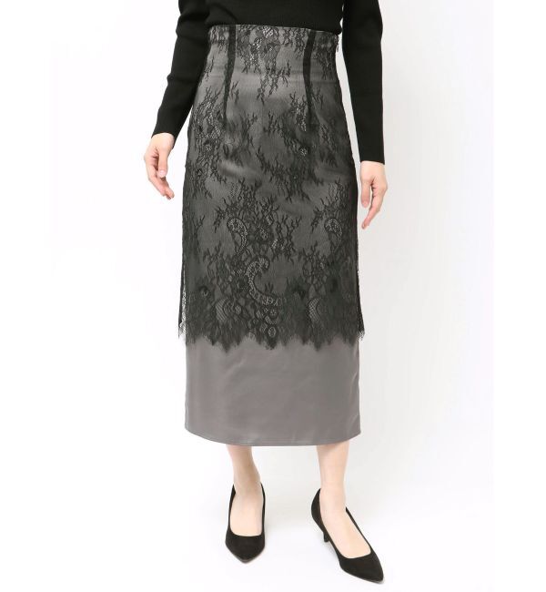 MERCURYDUO「レースレイヤードナロースカート」|スカート|チャコールグレー