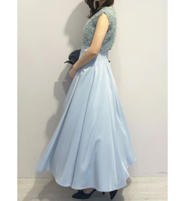 MERCURYDUO「チュールフリルドッキングサテンワンピース」|ドレス|