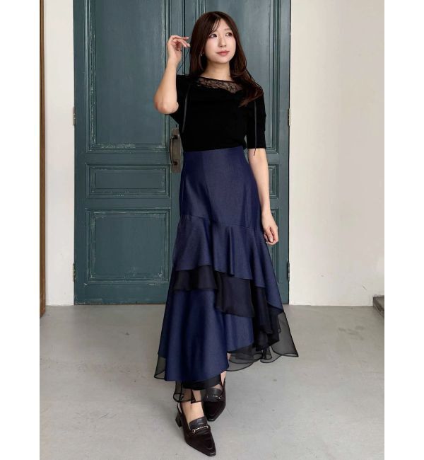 MERCURYDUO「異素材使いティアードスカート」|スカート|