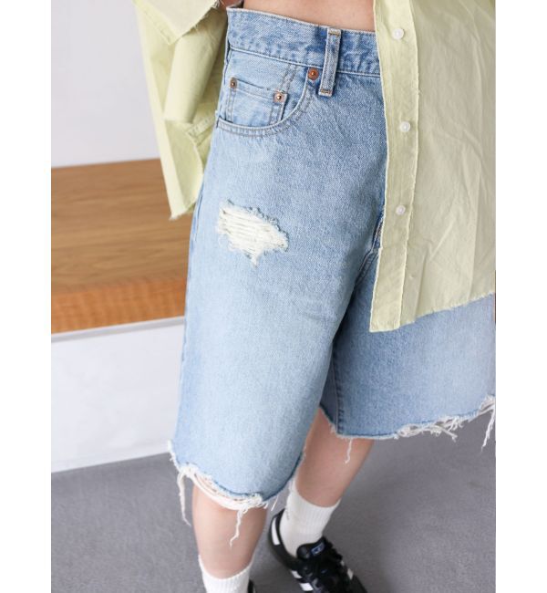 Ungrid「クラッシュデザインデニムハーフパンツ」|デニム|