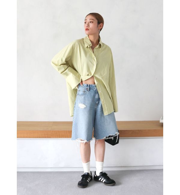 Ungrid「クラッシュデザインデニムハーフパンツ」|デニム|