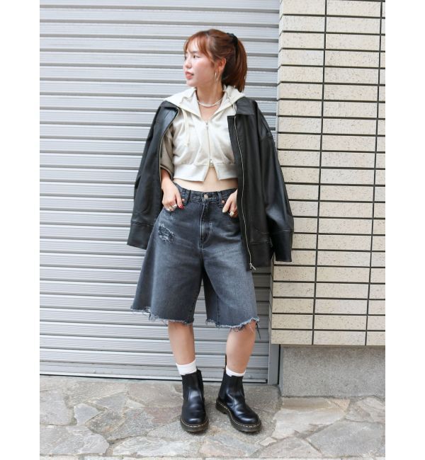 Ungrid「クラッシュデザインデニムハーフパンツ」|デニム|