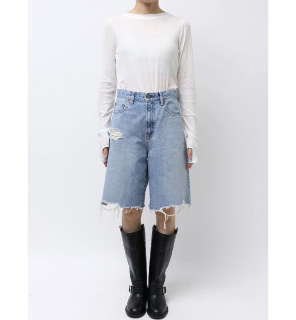 Ungrid「クラッシュデザインデニムハーフパンツ」|デニム|