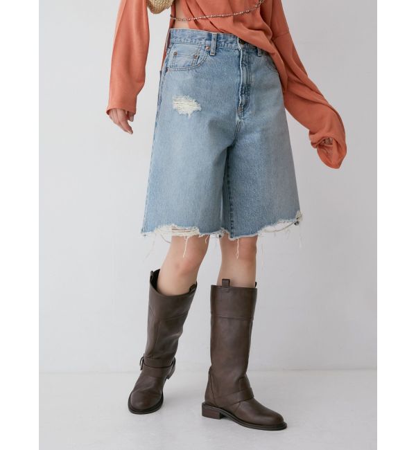 Ungrid「クラッシュデザインデニムハーフパンツ」|デニム|