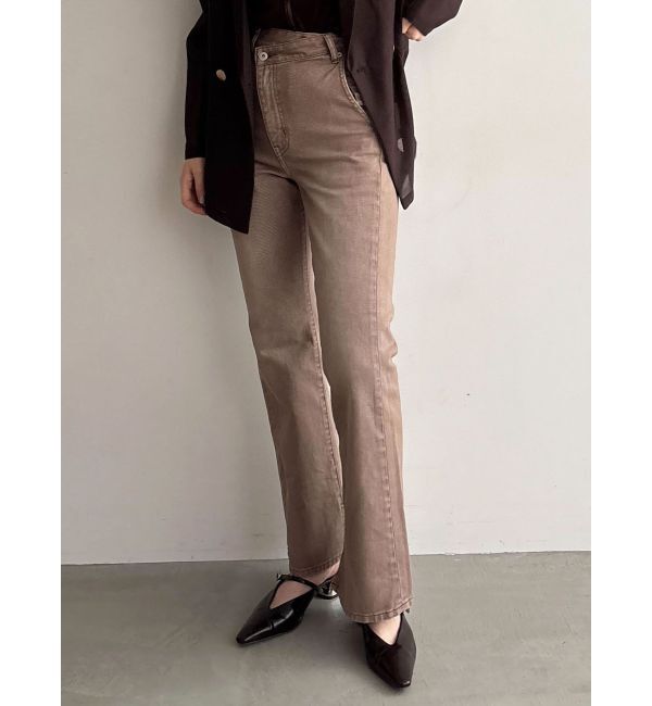 LAGUNAMOON「スリムフレアデニムパンツ」|デニム|モカ