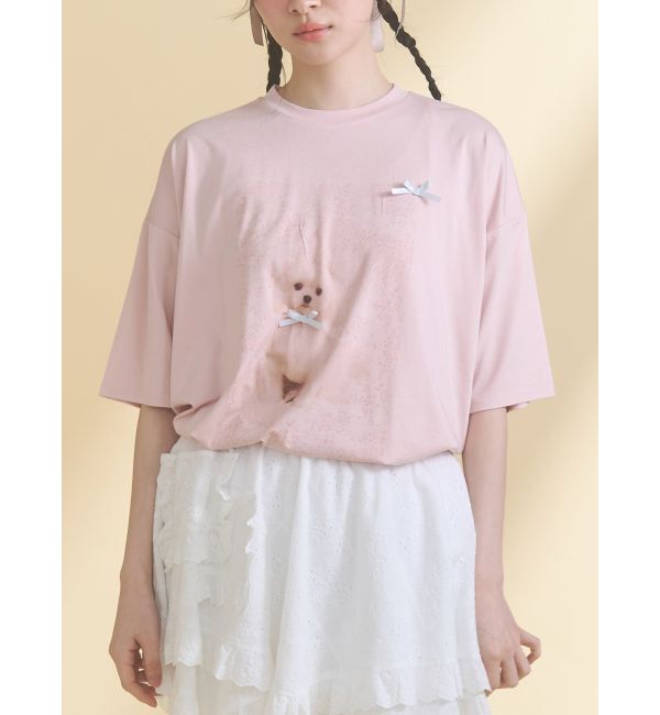merry jenny「ribbon dog collage tee」|Tシャツ・カットソー|ピンク
