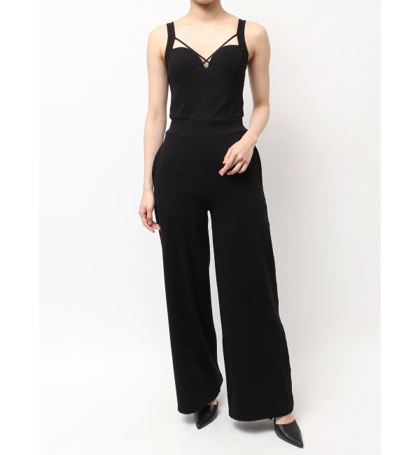 GYDA「クロスバインダーリブロンパース」|オールインワン|ブラック