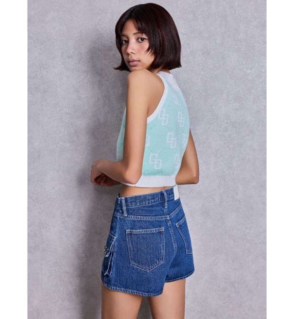 GYDA「ring bijou studsデザインデニムショートパンツ」|デニム|