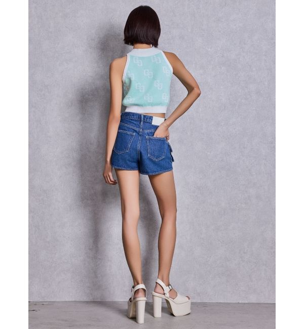 GYDA「ring bijou studsデザインデニムショートパンツ」|デニム|