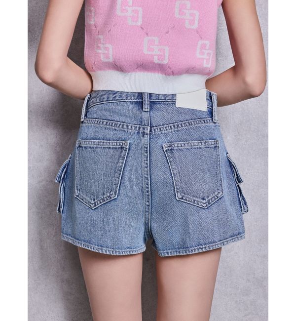 GYDA「ring bijou studsデザインデニムショートパンツ」|デニム|