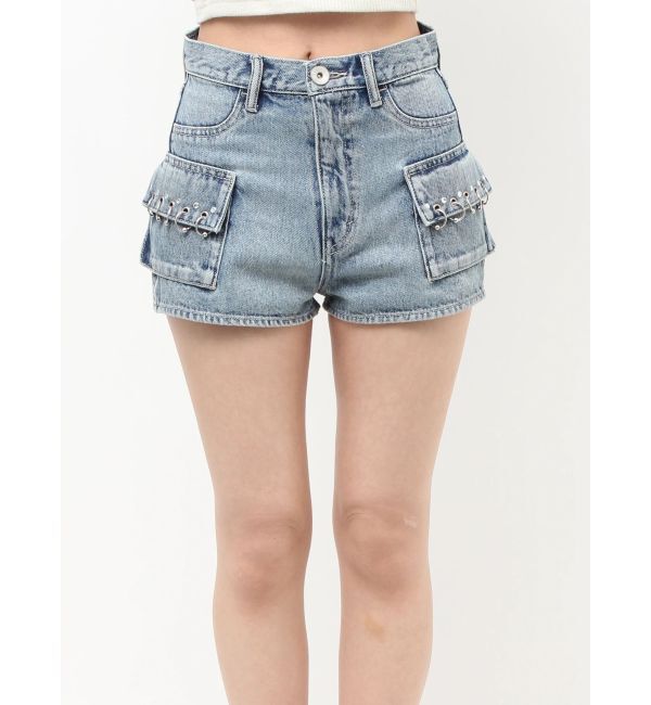 GYDA「ring bijou studsデザインデニムショートパンツ」|デニム|