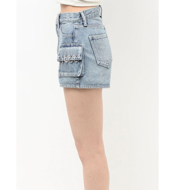 GYDA「ring bijou studsデザインデニムショートパンツ」|デニム|