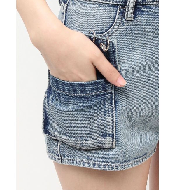 GYDA「ring bijou studsデザインデニムショートパンツ」|デニム|