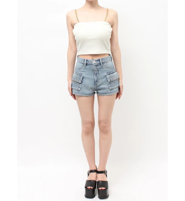 GYDA「ring bijou studsデザインデニムショートパンツ」|デニム|