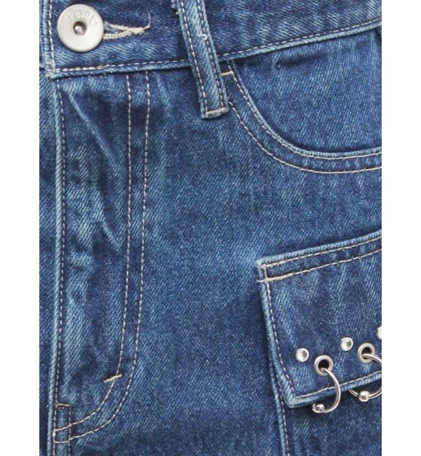 GYDA「ring bijou studsデザインデニムショートパンツ」|デニム|