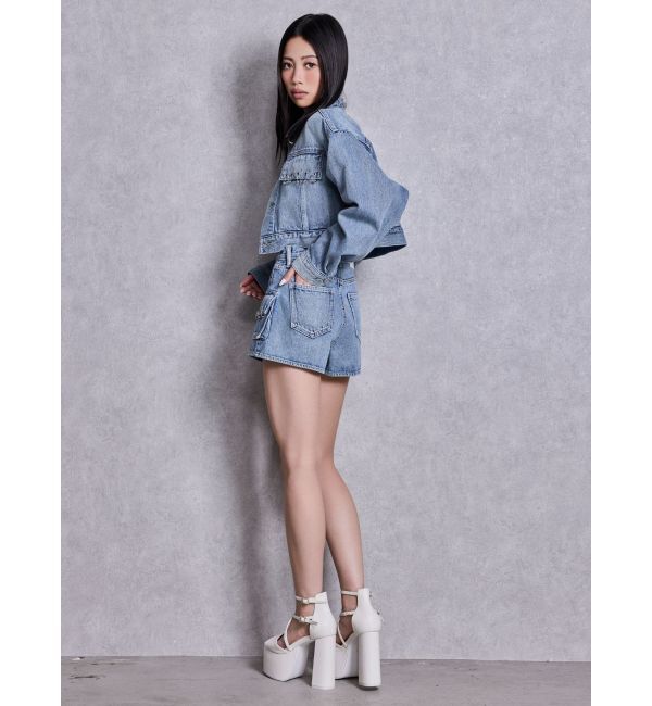 GYDA「ring bijou studsデザインデニムショートパンツ」|デニム|