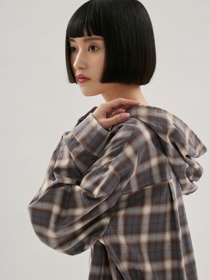 emmi atelier「チェックフーディーシャツ」|シャツ・ブラウス|