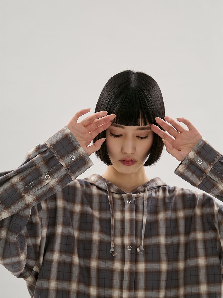 emmi atelier「チェックフーディーシャツ」|シャツ・ブラウス|