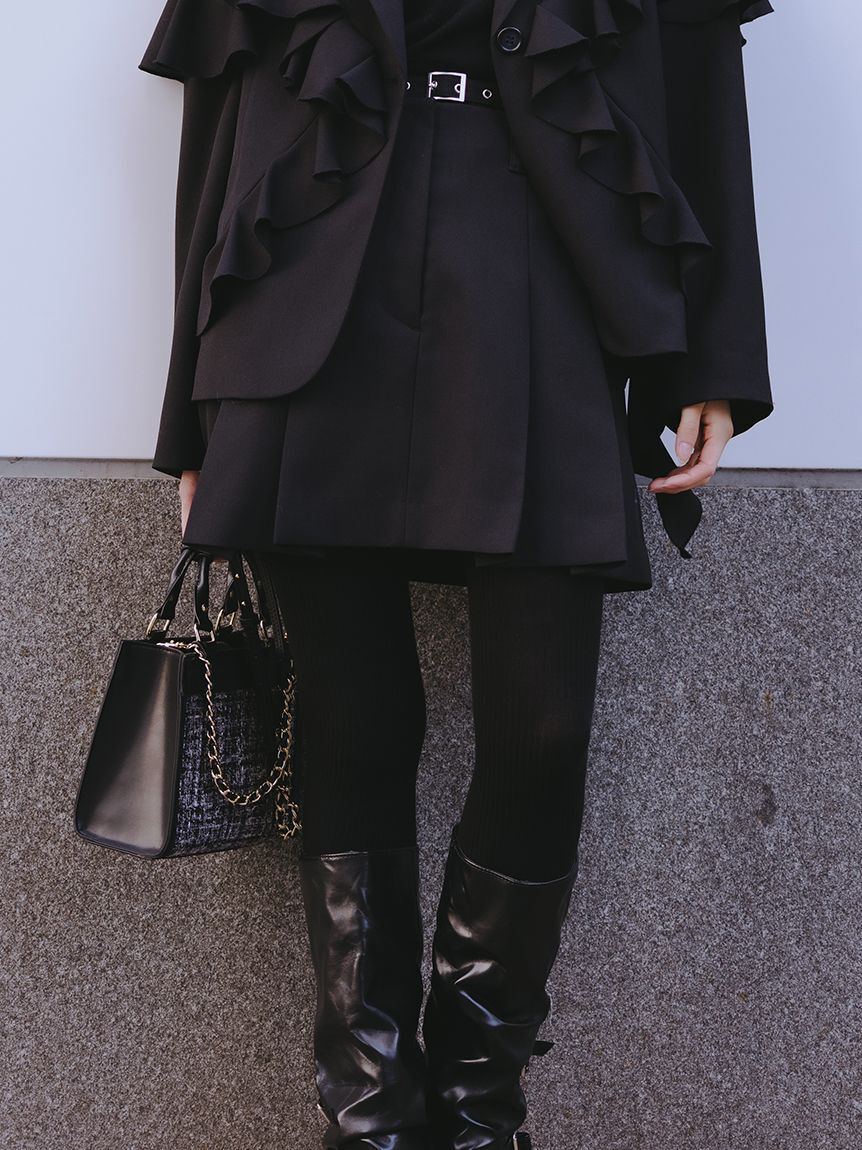 FURFUR「ベルト付きタックミニスカート」|スカート|BLK