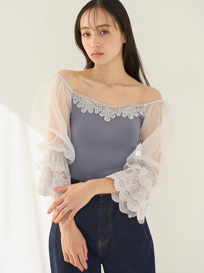 SNIDEL「レースニットドッキングプルオーバー」|ニット・セーター|