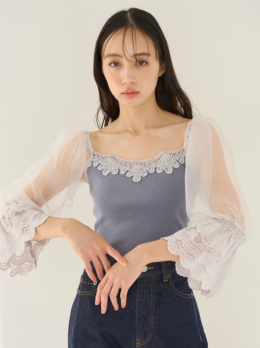 SNIDEL「レースニットドッキングプルオーバー」|ニット・セーター|