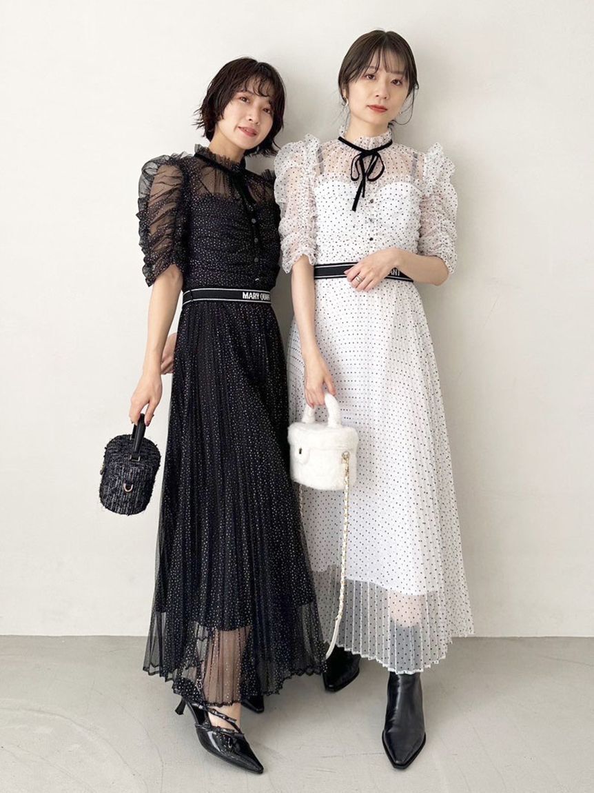 LILY BROWN「【LILY BROWN&times;MARY QUANT】ベルト付きドットチュールドレス」|ドレス|