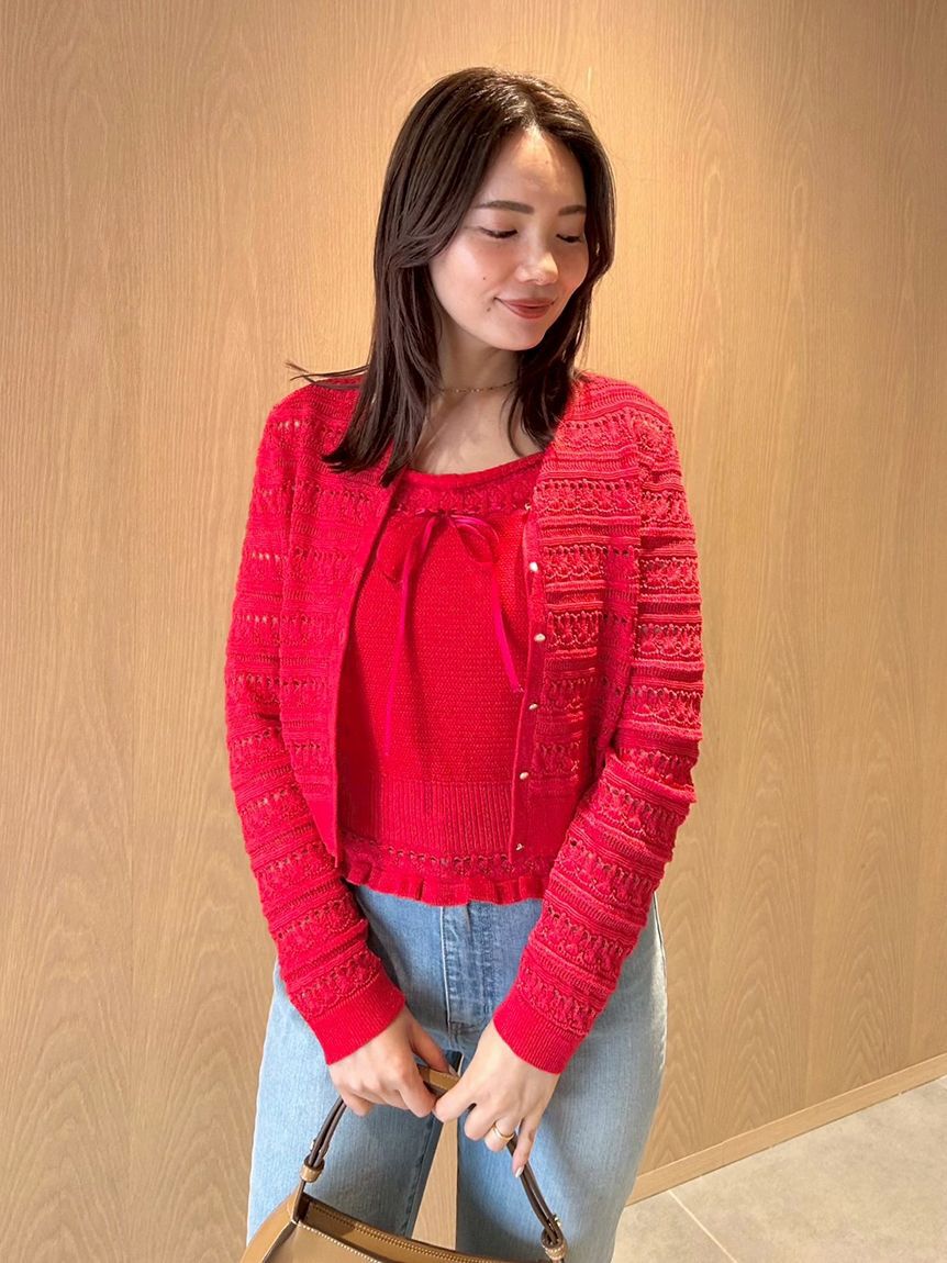 CELFORD「【洗える】レーシーニットアンサンブル」|ニット・セーター|RED