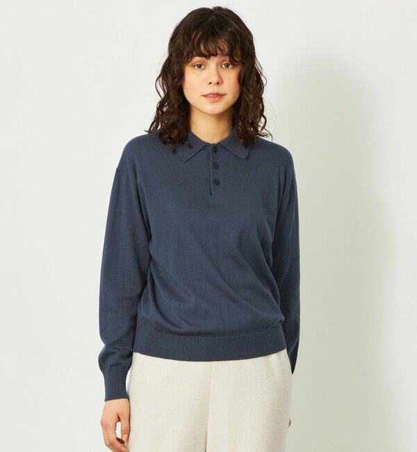 MACKINTOSH PHILOSOPHY「GREY LABEL コットンウールニットポロ」|ニット・セーター|ネイビー