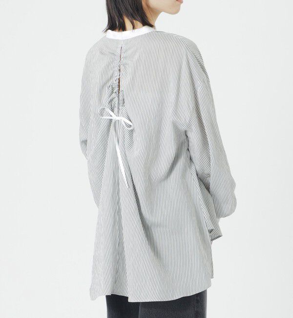  「ストライプリネンミックスギャザーブラウス」|シャツ・ブラウス|
