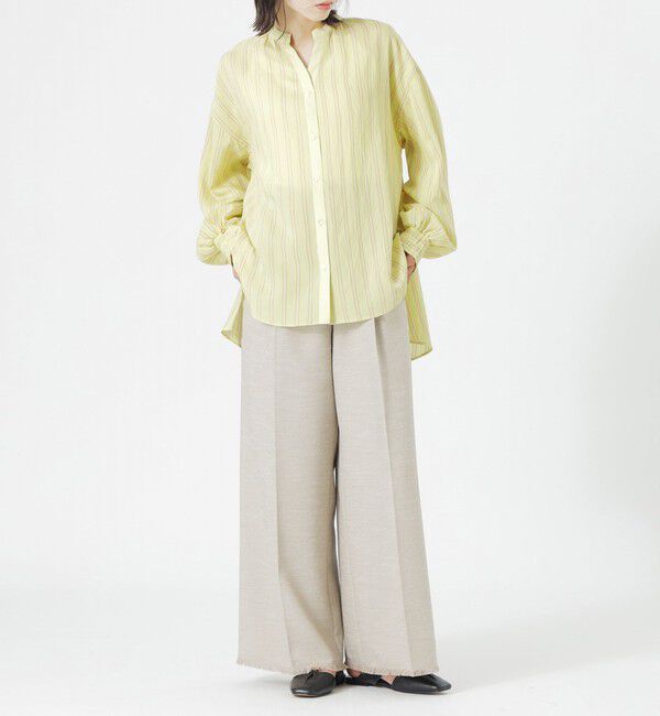  「ストライプリネンミックスギャザーブラウス」|シャツ・ブラウス|