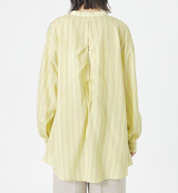  「ストライプリネンミックスギャザーブラウス」|シャツ・ブラウス|